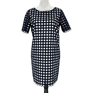 Catherine Malandrino Dress Womens 4 Navy Blue White Lining Shift Office Career